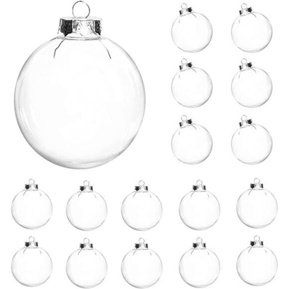 16 Pcs Clear Plastic Fillable Christmas Ornaments DIY Craft Balls Tree Decoratio - Picture 8 of 8